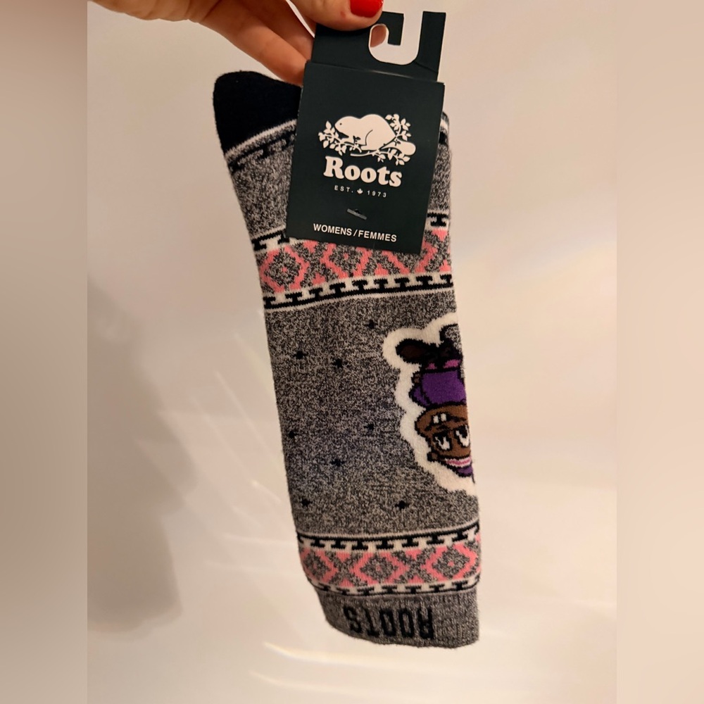 ROOTS Buddy Beaver Socks Salt and Pepper One Size Women’s BRAND NEW - Picture 2 of 8
